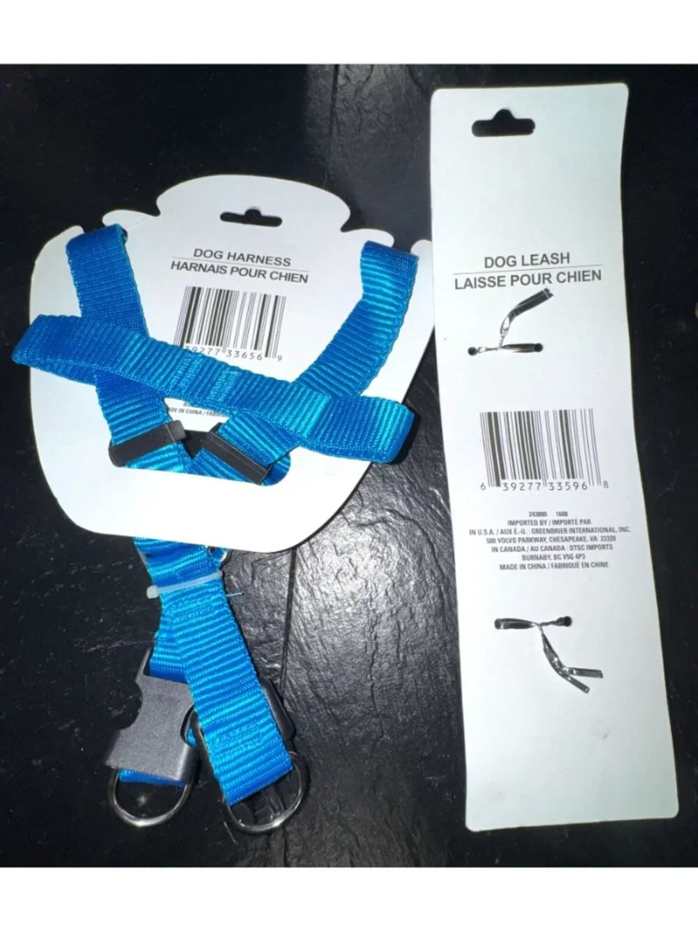 Dog Harness & Leash Set Blue Adjustable Size M For 18-24